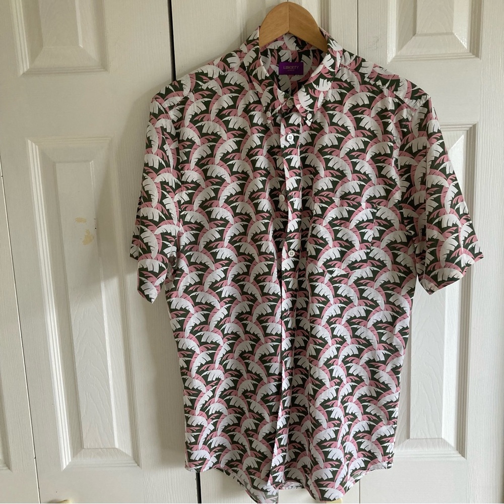 Liberty London Short Sleeve Button Down Shirt Palm Leaf Print Unisex M